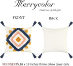 Merrycolor Boho Pillow Covers Modern Geometric Diamond Boho Pillows Decorative Throw Pillow Cases Yellow Blue Pink Soft Woven Tufted Pillow Cushion for Couch Sofa Bedroom