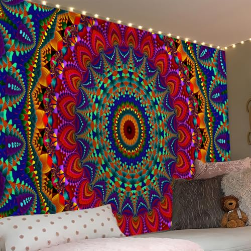 FENDROM Cool Colorful Mandal Tapestry Popular Handicrafts Indian hippie Bohemian Wall Hanging Aesthetic Floral Mandala Wall Art For College Bedroom Living Room Dorm Beach Throws Table Cloth - color: Y07, size: 90"L x 70"W