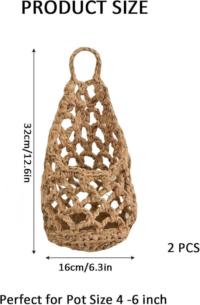 Macrame Plant Hanger Set of 2, Boho Wall Hanging Planter for Up to 6 Inch Pots - Handwoven Cotton Rope Wall Decor with S-Hooks for Indoor Plants in Living Room, Bedroom & Office