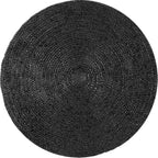FRELISH DECOR Handwoven Jute Area Rug - Black Round Rustic Vintage Braided Reversible Rug - Eco Friendly Rug for Bedroom - Kitchen - Living Room - Farmhouse (5' Round - Black)
