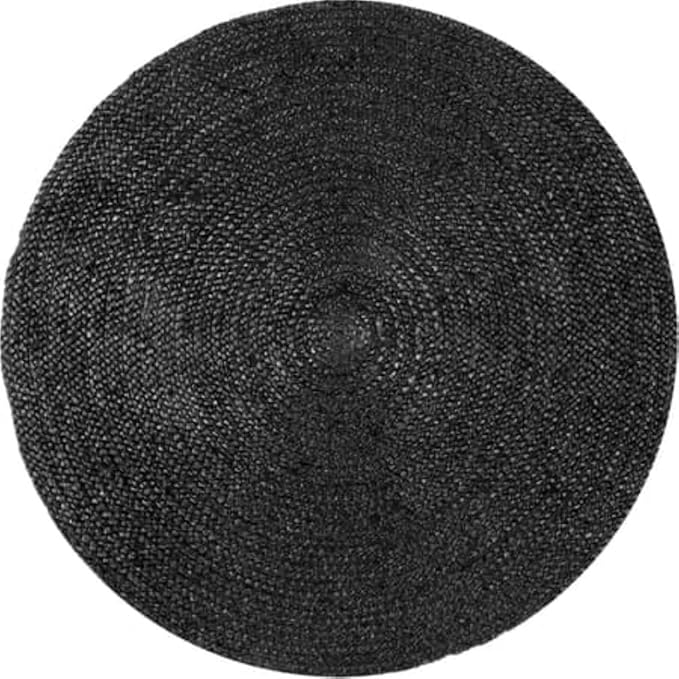 FRELISH DECOR Handwoven Jute Area Rug - Black Round Rustic Vintage Braided Reversible Rug - Eco Friendly Rug for Bedroom - Kitchen - Living Room - Farmhouse (5' Round - Black)
