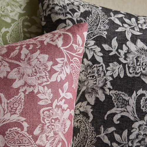 Floral Jacquard Throw Pillow Covers Set of 2, Background/Charcoal 16x16 Inch, Farmhouse Decorative Cotton Dark Grey Cushion Covers for Sofa Bed Living Room Home Decor - color: Background/Charcoal, size: 16" x 16" (Pack of 2)