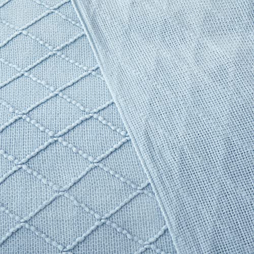 Acrylic Knitted Throw Blanket, Lightweight and Soft Cozy Decorative Woven Blanket with Tassels for Couch, Bed, Sofa, Travel, Suitable for All Seasons, 50 x 60 Inches, Light Blue - color: Light Blue