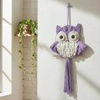Macrame Owl Wall Hanging Boho Hippy Decor, Handmade Tapestry Fiber Art Wall Decor for Nursery Bedroom Living Room, Sustainable Gift for Owl Lovers & Nature Fans