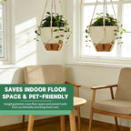 Self-Watering Hanging Planters for Indoor Plants Set 2-Piece Includes Plant Hanging Pot, Drainage-Hole Hanging Pot, and Hanging Basket Rack (10 Inches, White)