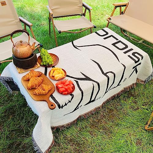 LumiSyne Cotton Woven Throw Blanket With Tassel Bohemian Tribal Ethnic Style Geometric Pattern Aztec Navajo Blanket Decorative Throw For Sofa Bed Armchair Camping Tapestry Tablecloths Carpet 160x130cm - color: Large White Bear