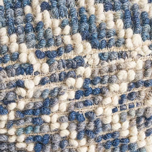 Foamma Pouf Ottoman Natural and Blue, 16"x16"x16" - Square Ottoman Foot Rest for Living Room and Bedroom, Pouf Footstool with Handcrafted Wool Cover, Foot Rest for Couch, Boho Furniture for Home