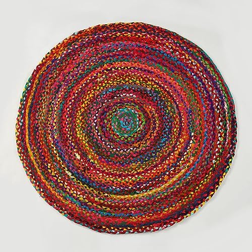 GRUHUM Round Cotton Area Rug 9ft-Natural Fiber Multicolour Handmade Boho Farmhouse Soft Braided Rustic Vintage EcoFriendly Rugs for Indoor EcoFriendly Kitchen Bedroom Living Hallways (9'feet Circle) - color: Multi Color- 27, size: 9' (Round)