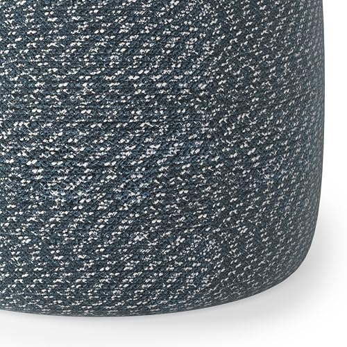 SIMPLIHOME Bayley Round Pouf - 20 inch Wide Handcrafted Braided Cotton Pouf in Aegean Blue and Natural, Transitional Footstool for Living Room or Bedroom with Polystyrene Filling, Assembled - color: Aegean Blue and Natural