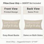 Warm Beige Lumbar Pillow Covers 12x20 Inch Set of 2 – Christian Throw Pillowcase for Couch – Give It to God and Go to Sleep/Relax God’s Got This – Faith-Based Decor