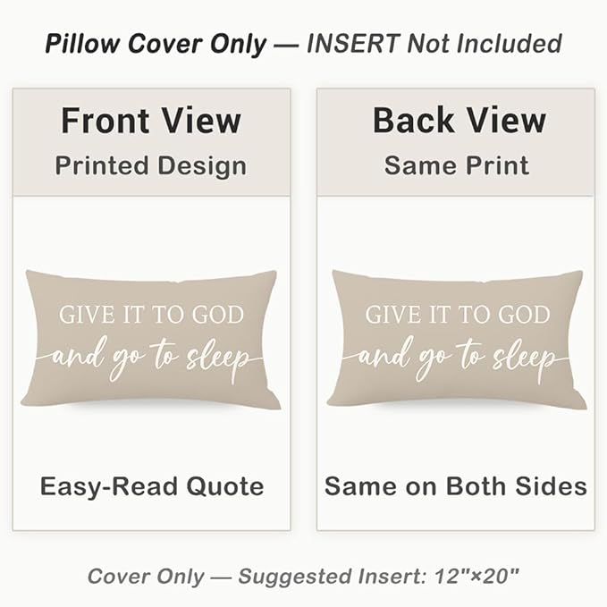 Warm Beige Lumbar Pillow Covers 12x20 Inch Set of 2 – Christian Throw Pillowcase for Couch – Give It to God and Go to Sleep/Relax God’s Got This – Faith-Based Decor
