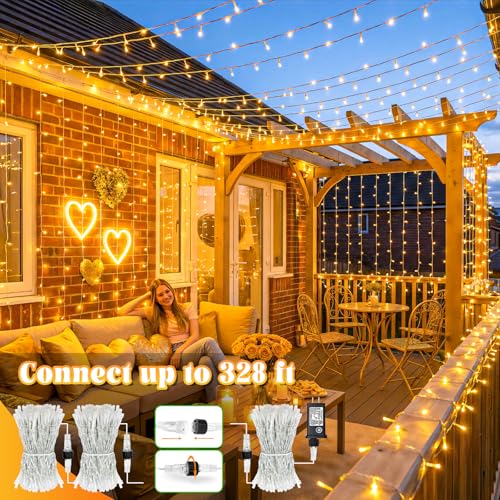 66FT 200 LED Outdoor String Lights, Plug in Connectable Christmas Lights Indoor, Waterproof 8 Modes String Lights for Outside Bedroom Garden Yard Wedding Party Decorations, Warm White - color: Warm White, size: 66ft 200LED
