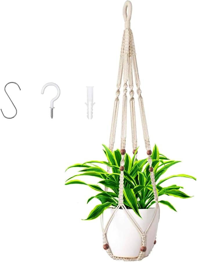 35 Inch Macrame Plant Hanger Hanging Planters for Indoor Plants Plant Pots Hangers for Live Plants and Boho Wall Home Ceiling Decor,Ivory(Planter Pot Not Included)