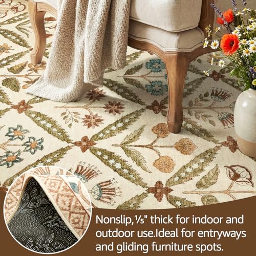 jinchan Haden Runner Rug 2x6 Vintage Floral Washable Hallway Rug for Entrance Kitchen Soft Non-Slip Low Pile Bedside Laundry Room Cottage Warm Indoor Decor Terracotta - color: Terracotta, size: 2' x 6' (Runner)