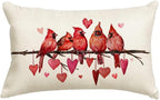 RABUSOFA Valentines Pillow Covers 12x20 inch Valentines Day Decoration Red Love Heart Cardinal Anniversary Wedding Lumbar Throw Pillowcase for Couch Home Decor