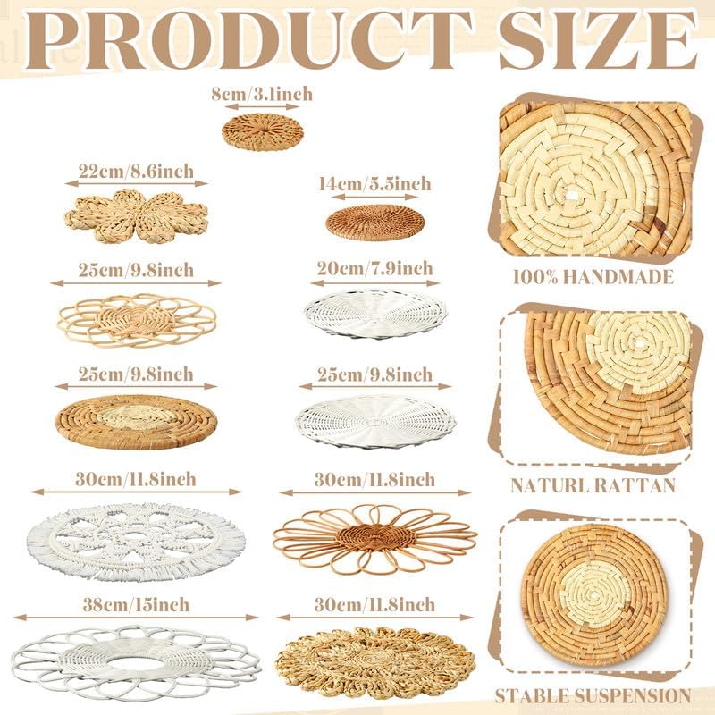 Tatuo 11 Pcs Boho Wall Basket Decor Bulrush Woven Wall Hanging Art Round Farmhouse Rustic Handmade Wicker for Summer Home, Bedroom, Living Room, Kitchen Decorations, Multi Sizes(Novel) - style: Novel
