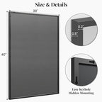 40"x30" Black Bathroom Mirror for Wall, Metal Framed Vanity Mirror Over Sink, Large Rectangular Farmhouse Decor for Fireplace, Flush Mount
