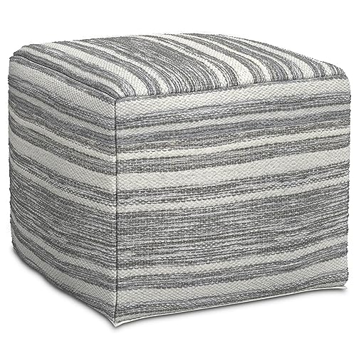 SIMPLIHOME Carina Contemporary Square Woven Pouf in Black Melange, White Wool for the Living Room, Bedroom and Kids Room - color: Black Melange, White, style: Wool Pouf