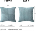 MIULEE Sky Blue Decorative Euro Sham Pillow Covers 24x24 Inch for Bed Couch Sofa Pack of 2 Boho Farmhouse Throw Pillows Soft Cross Corduroy Patchwork Textured Cushion Cases
