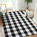 Buffalo Plaid Outdoor Rug 4'x6' Washable Black White Checkered Rug Indoor Outdoor Carpet Woven Cotton Door Mat for Front Porch, Kitchen, Bathroom, Entry Way, Living Room - size: 4'x6'