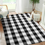 Buffalo Plaid Outdoor Rug 4'x6' Washable Black White Checkered Rug Indoor Outdoor Carpet Woven Cotton Door Mat for Front Porch, Kitchen, Bathroom, Entry Way, Living Room - size: 4'x6'