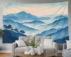 EMMTEEY Mountain Tapestry Blue Ink Cloudy Mountains 60X40 Inch Small Tapestry Wall Art Hanging Tapetries for Bedroom Living Room Dorm Décor