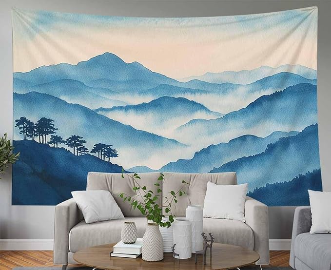 EMMTEEY Mountain Tapestry Cloudy Mountains 80X60 Inch Large Tapestry Wall Art Hanging Tapetries for Bedroom Living Room Dorm Décor