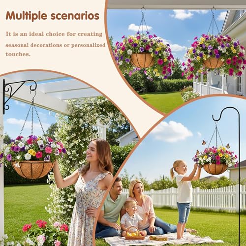 Metal 10 inch Round Planter, 4 Pack Hanging Wire Basket with Coco Fiber Liners, for Outdoor Plants Decoration - size: 10 Inch, style: Watermelon