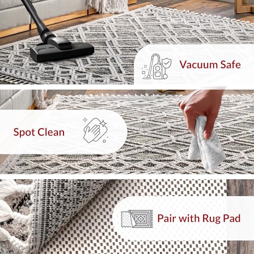nuLOOM 4x6 Ansley Moroccan Tassel Area Rug, Grey, High-Low Textured Bohemian Design, Plush High Pile, Stain Resistant, For Bedroom, Living Room, Hallway, Entryway