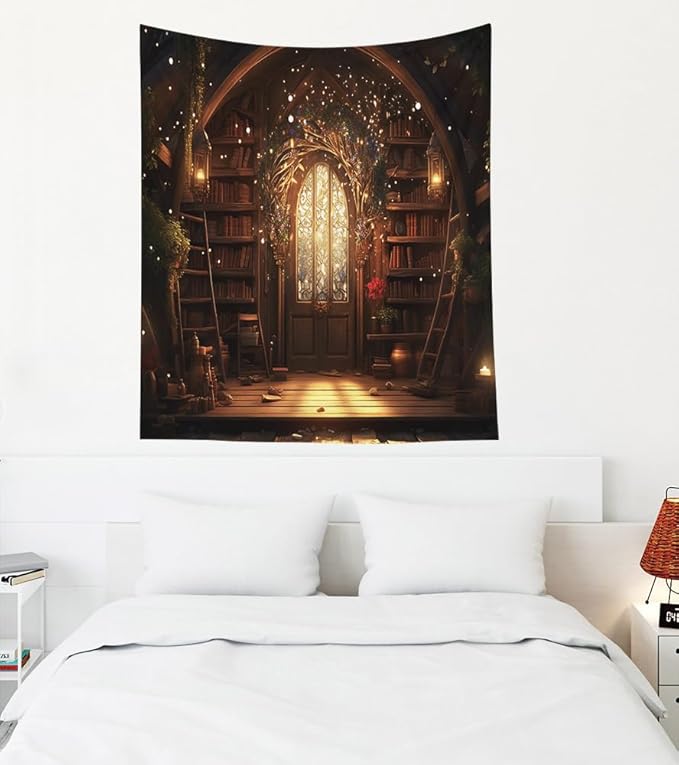 EMMTEEY Magic Library Mens Tapestry 50X60 Inch - Bookshelf Home Wall Decor Medieval Gothic Backdrop for Living Room Dorm