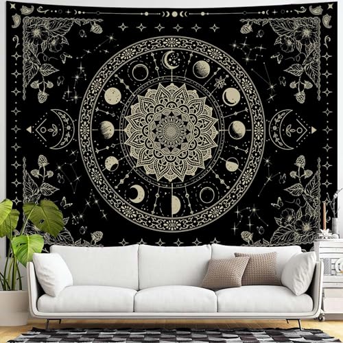 Lunerfex Mandala Moon Tapestry Boho Tapestry for Bedroom Black Tapestries Wall Hanging Living Room Wall Art and Home Decor 44x60 - color: Black, size: 60"L x 44"W