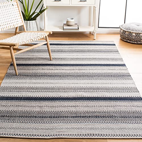 SAFAVIEH Montauk Collection Accent Rug - 4' x 6', Grey & Black, Handmade Flat Weave Boho Stripe Cotton, Ideal for High Traffic Areas in Entryway, Living Room, Bedroom (MTK851H) - color: Grey/Black, size: 4' x 6' (Rectangular)