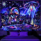 Galoker Blacklight Alien UFO Tapestry Trippy Galaxy Planet Tapestry UV Reactive Funny DJ Music Wall Tapestries Plant Cactus Tapestries Wall Hanging for Home Decor(59.1"x78.7") - size: 78.7"L x 59.1"W