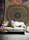 Popular Handicrafts Wall Hanging Tapestry For Bedroom Hippie Mandala Bohemian Psychedelic Intricate Floral Design Indian Bedspread Magical Thinking Tapestry 84x54 Inches,(215x140cms) Green Orange