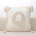 Monogram Pillow Covers with Tassels 18”x18” Modern Cotton Canvas Tufted Alphabet Q Throw Pillow Covers for Sofa Couch Bed 26 English Letters Decorative Pillow Case for Sofa Throw Pillows