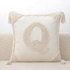 Monogram Pillow Covers with Tassels 18”x18” Modern Cotton Canvas Tufted Alphabet Q Throw Pillow Covers for Sofa Couch Bed 26 English Letters Decorative Pillow Case for Sofa Throw Pillows