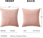 MIULEE Pink Decorative Throw Pillow Covers 20x20 Inch for Couch Bed Sofa Valentines Day Pack of 2 Boho Farmhouse Throw Pillows Soft Cross Corduroy Patchwork Textured Cushion Cases