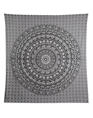 RAJRANG Indian Mandala Large Tapestry Wall Hanging Black And White Elephant Cotton Aesthetic Tapestries For Bedroom Hippie Beach Bohemian Boho Decor Table Cloth Queen 90x84 Inches - color: Black & White, size: 90"L x 84"W