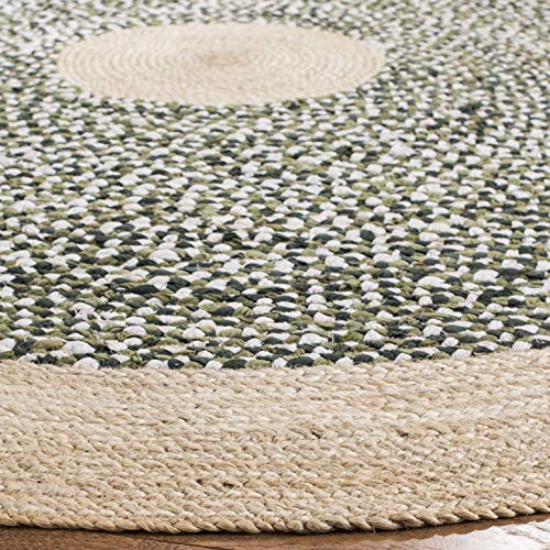 SAFAVIEH Cape Cod Collection 3' Round Green / Natural CAP210Y Handmade Braided Jute & Cotton Area Rug - color: Green/Natural, size: 3' (Round)