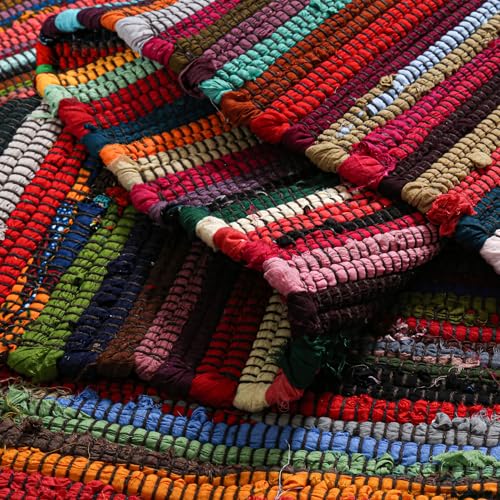 Chindi Rug 5x7, Boho Living Room Woven Braided Multicolor 5 x7 Area Rug, Bohemian Colorful Recycled Cotton Rag Rugs for Farmhouse, Bedroom, Dining Room, Classroom, Hallway - size: 5' x 7' (Rectangular)