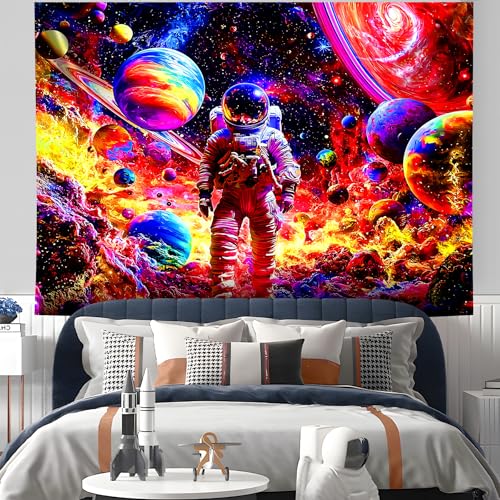NYZE Astronaut Space Tapestry for Bedroom, BlackLight Tapestry Room Decor Wall Tapestries, Cool Galaxy Planet Wall Hanging, Wall Hanging for Men Guys Gamer Room Dorm Living Room 59in×51in - color: Astronauts B, size: 59"L x 51"W