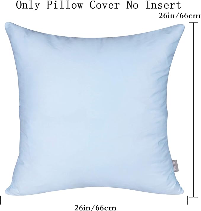 Thmyo 4-Pack 100% Cotton Comfortable Solid Decorative Throw Pillow Case, Square Cushion Cover Pillowcase Sublimation Blank Pillow Covers DIY Throw Pillowcase for Sofa(26x26 inch/ 66x66cm,Light Blue)