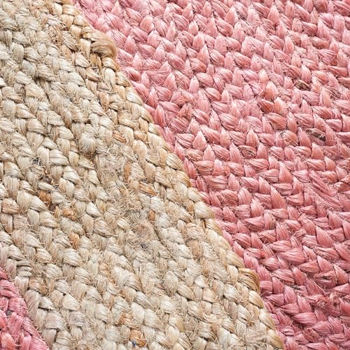 SAFAVIEH Area Rug 3' Round - Natural Fiber Collection - Pink & Natural Brown, Handmade Jute, Braided Border Design (NF801P) - color: Pink/Natural, size: 3' (Round)