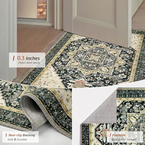 MINIDEAR 2x3 Area Rugs for Entryway Kitchen, Washable Rug Small Accent Rugs for Bedroom Non Slip Vintage Rug Thin Carpet Mat for Home, Black - color: 02black, size: 2' x 3' (Rectangular)