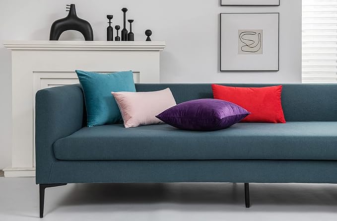 Throw Pillow Covers 16x16 Turquoise: Pack of 2 Cozy Soft Velvet Square Modern Luxury Decorative Throw Pillow Cases for Sofa Couch Living Room Bed Home Decor