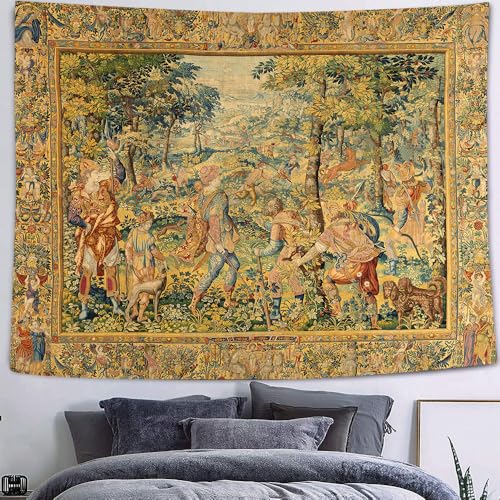 LATETOMT Renaissance Boho Tapestry Canvas Wall Art Tapestries Medieval Wall Tapestry for Bedroom Living Room Dorm Decor Tablecloth 80x60in LTMTAYW445 - color: Brown-4, size: 80"L x 60"W