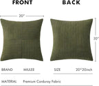 MIULEE Olive Green Decorative Throw Pillow Covers 20x20 Inch for Couch Bed Sofa Spring Decor Pack of 2 Boho Farmhouse Throw Pillows Soft Cross Corduroy Patchwork Textured Cushion Cases