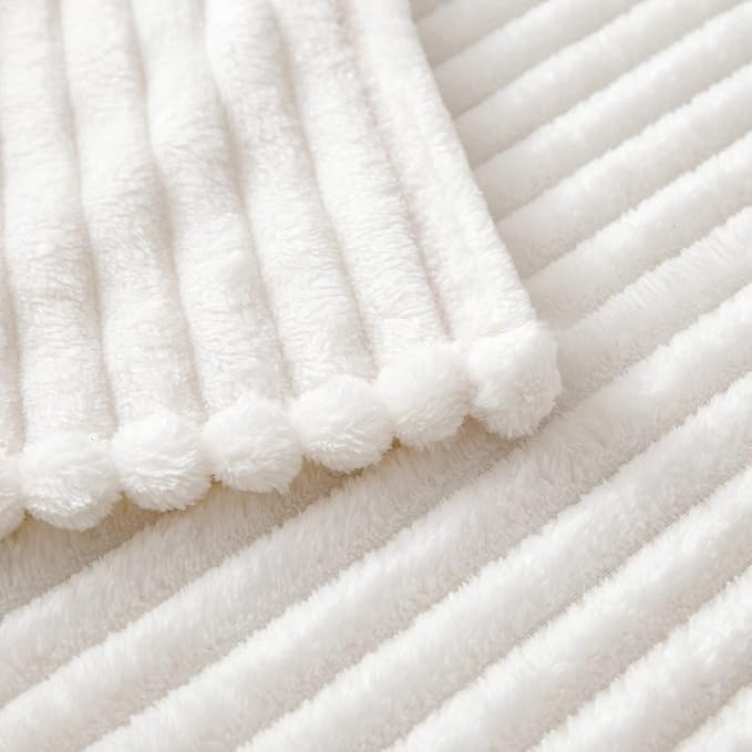 MIULEE Super Soft Throw Blanket with Stripe Pattern for Lightweight Fleece Warm Plush Cozy Bed Blanket 30"x40", Cream White