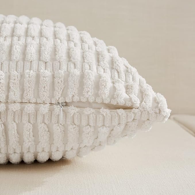 Fancy Homi 4 Packs Pure White Decorative Throw Pillow Covers 22x22 Inch for Living Room Couch Bed, Rustic Modern Farmhouse Boho Home Decor, Soft Plush Corduroy Cute Accent Square Cushion Case 55x55 cm