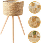 Wooden Woven Vines Plant Pot Stand for Living Room Decor Boho Style Garden Home